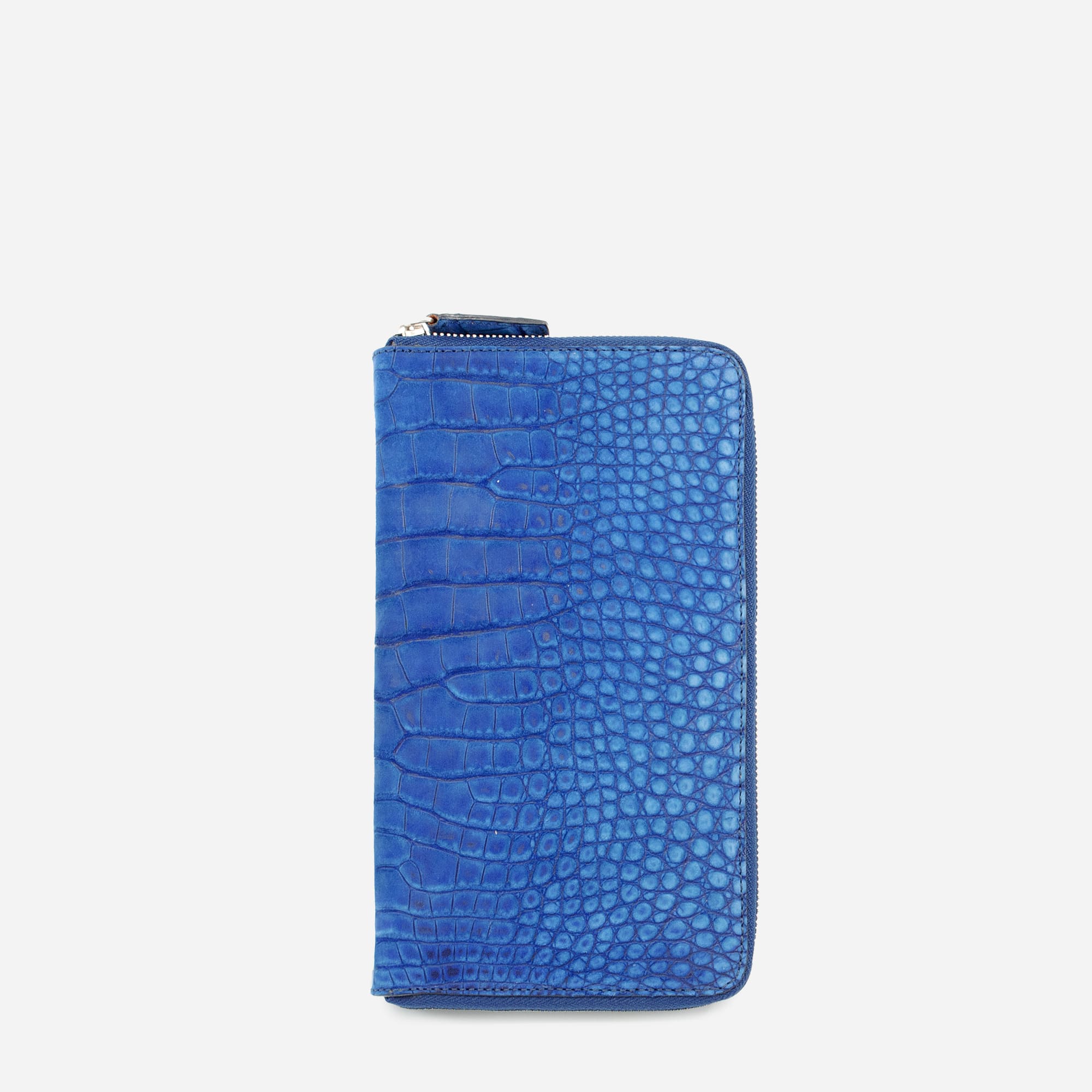 Long zip wallet <br> Single zip long wallet in genuine crocodile skin leather